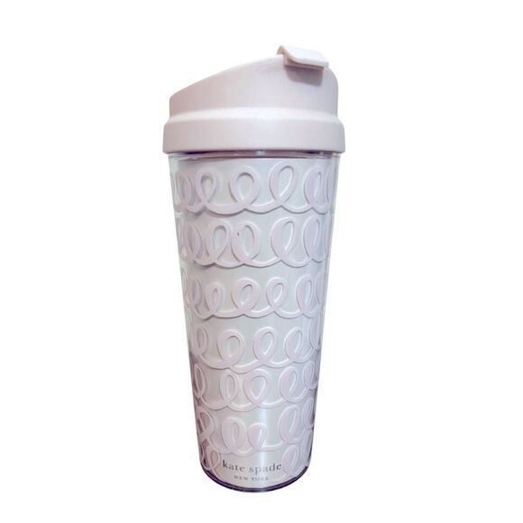 Kate Spade Pink Heart Knot Insulated 16oz Tumbler Cup BPA Free - Picture 1 of 8